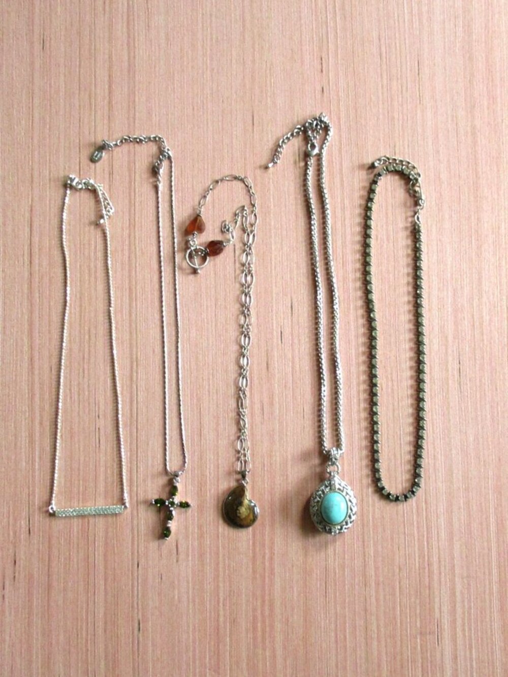 Bundle of 5 Necklaces – Sterling Fossil, Cookie Lee, Rhinestone & Turquoise Mix